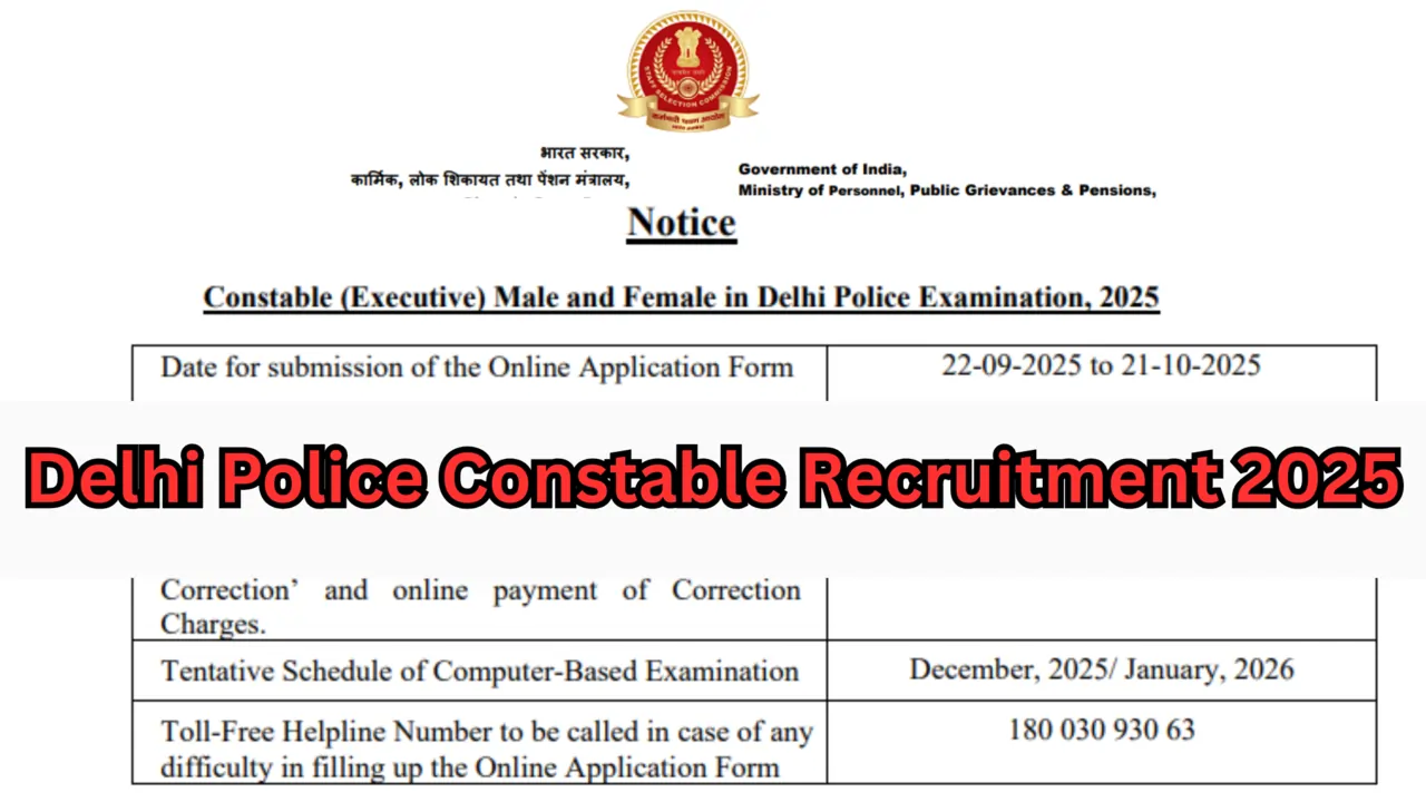Delhi Police Constable Recruitment 2025: Apply Online for 7565 Vacancies