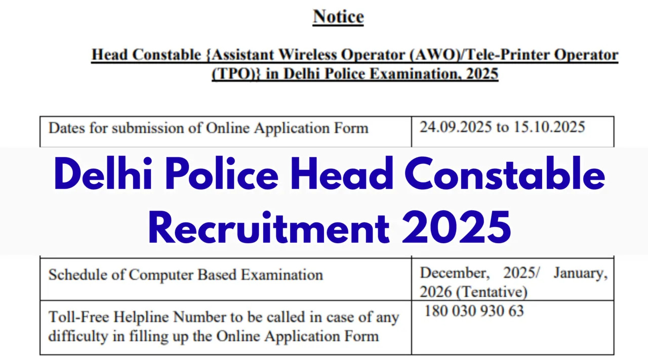 Delhi Police Head Constable Recruitment 2025: Notification, Vacancy, Exam Pattern, Syllabus, and Apply Online