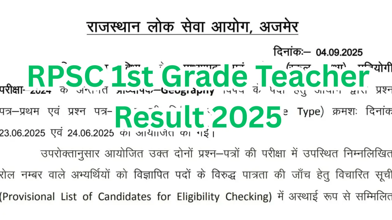 RPSC 1st Grade Teacher Result 2025