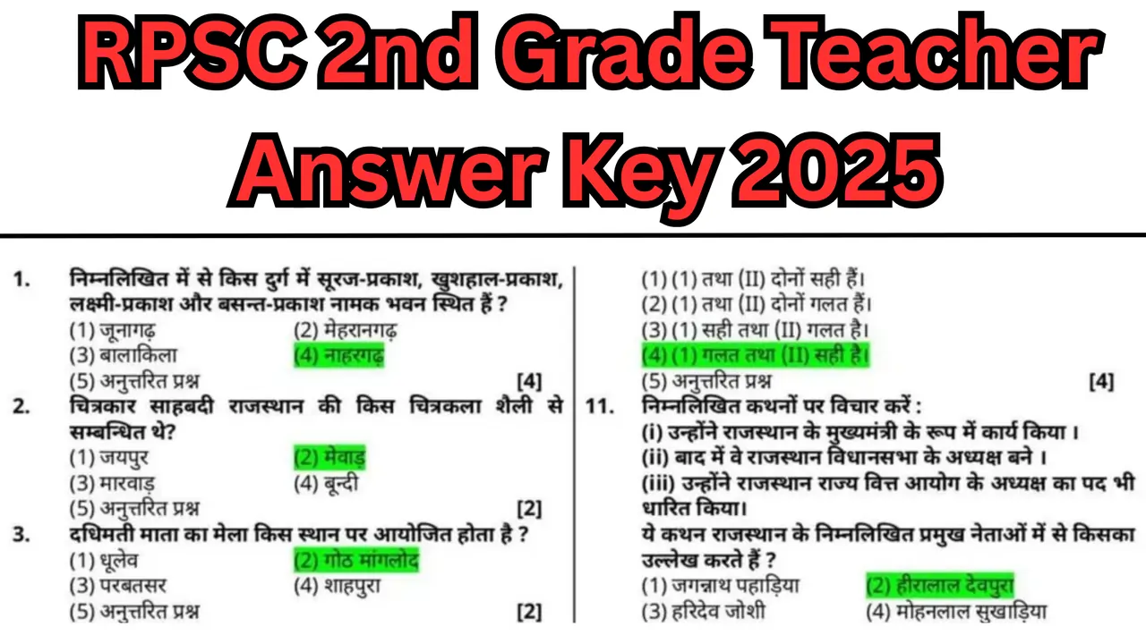 RPSC 2nd Grade Teacher Answer Key 2025