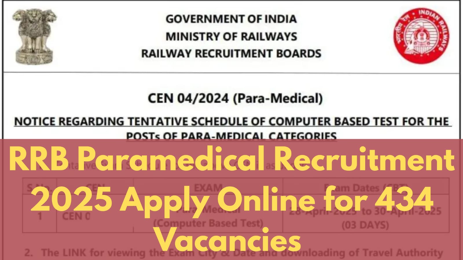 RRB Paramedical Recruitment 2025: Apply Online for 434 Vacancies, Eligibility, Fees & Salary