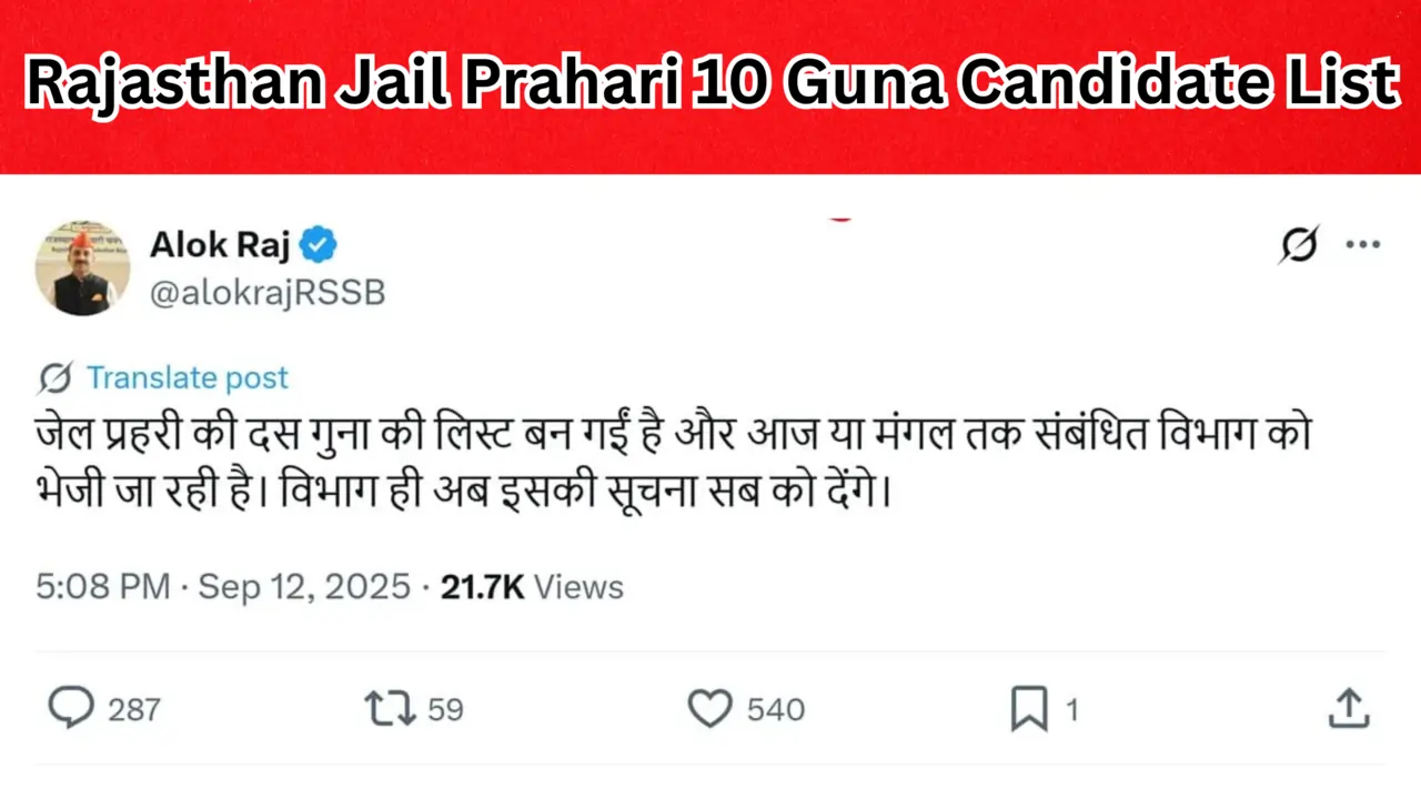 Rajasthan Jail Prahari 10 Guna Candidate List
