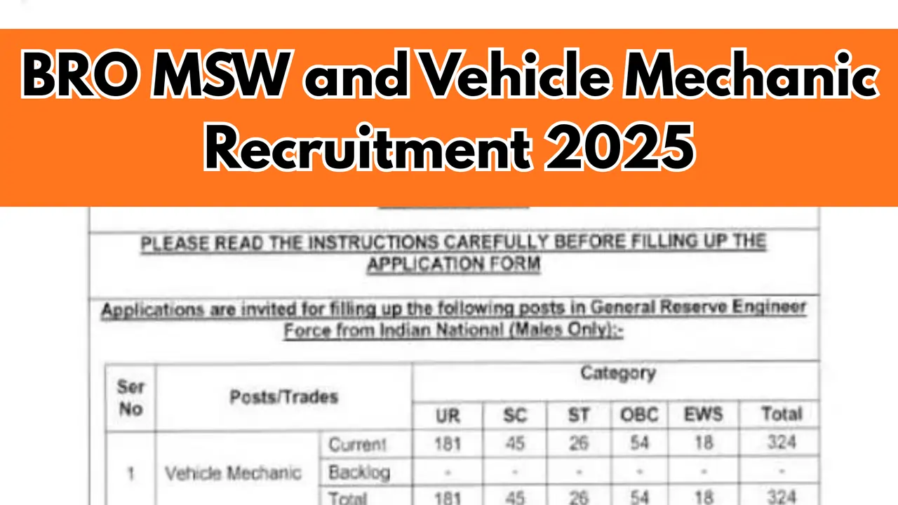 BRO MSW and Vehicle Mechanic Recruitment 2025: Apply Now for 542 Vacancies