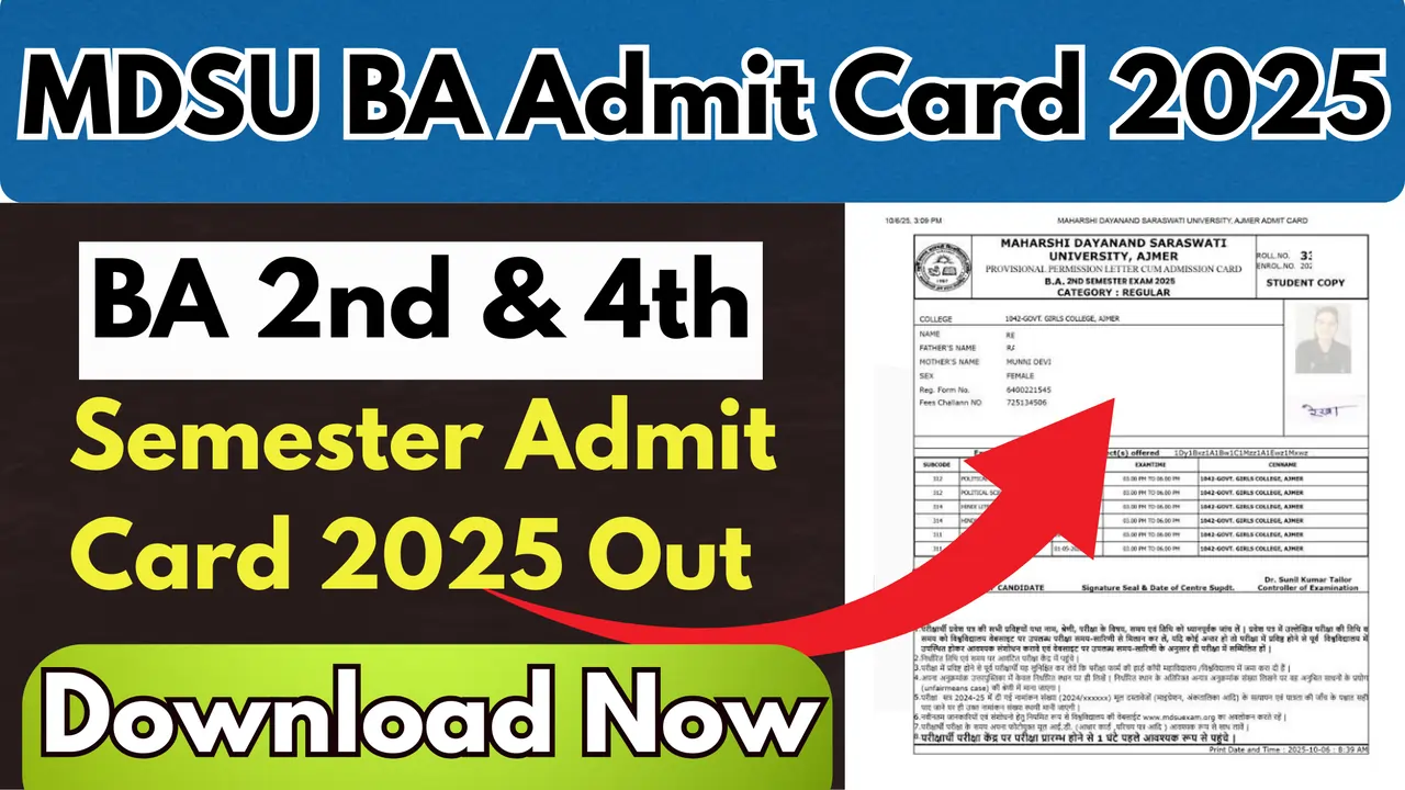 MDSU BA 2nd & 4th Semester Admit Card 2025 Out – Download Now at mdsuexam.org