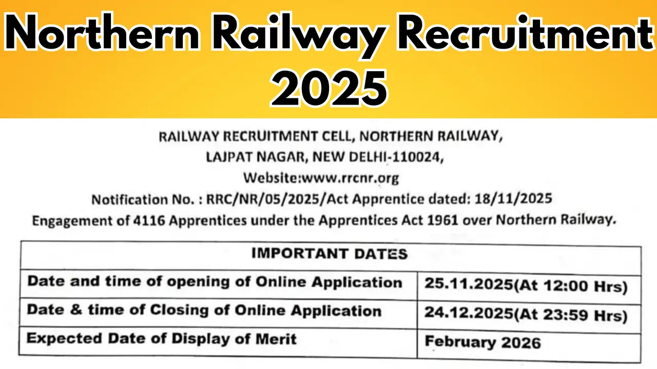 Northern Railway Recruitment 2025: Apply Online for 4116 Apprentice Posts (Complete Detailed Guide)