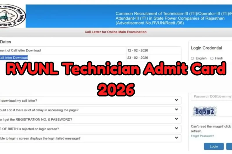 RVUNL Technician Admit Card 2026 Released: Download Rajasthan Vidyut Technician Grade III Main Exam Hall Ticket at energy.rajasthan.gov.in