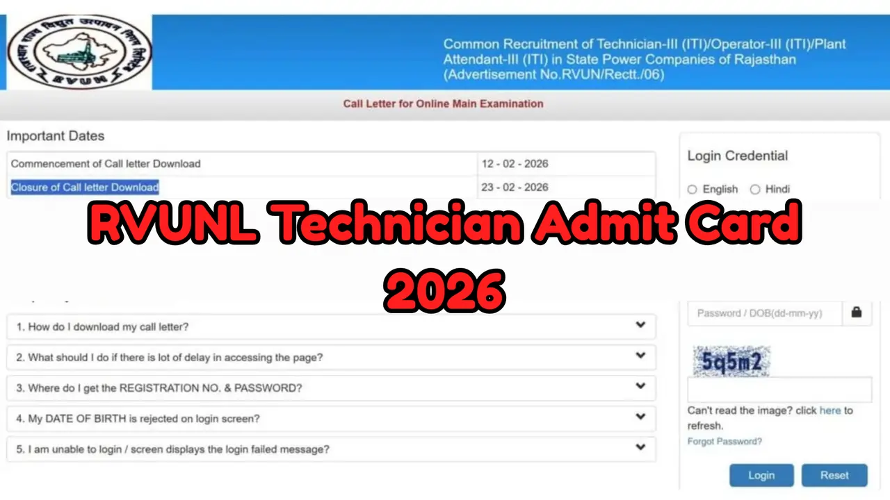 RVUNL Technician Admit Card 2026