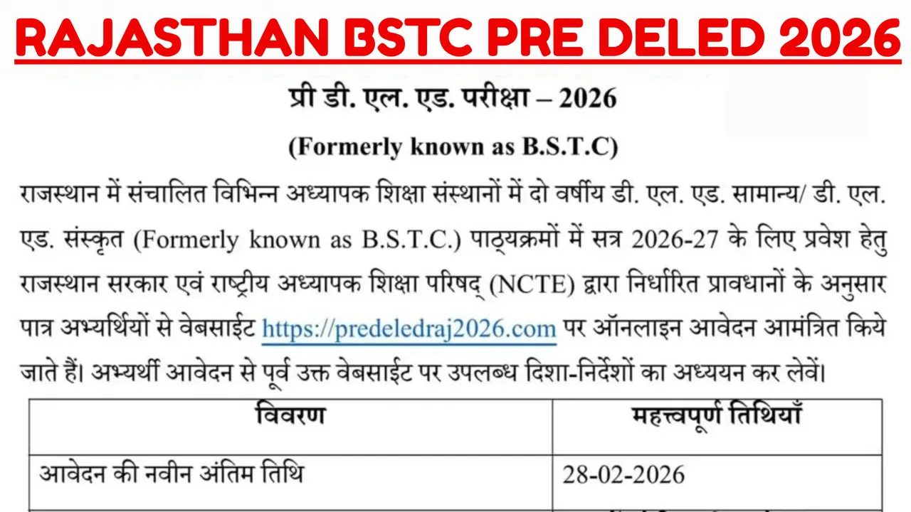 Rajasthan BSTC Pre Deled 2026